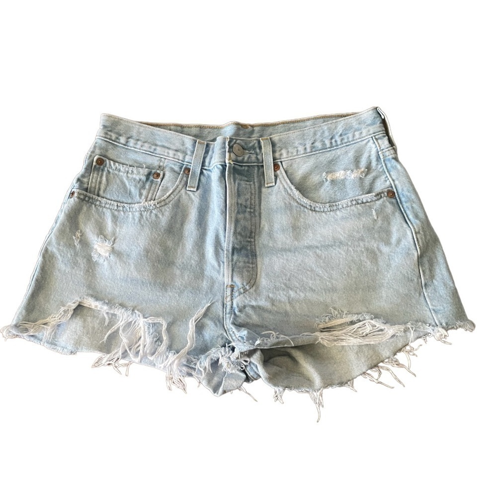 LEVIS 501  denim Button fly High rise Distressed jean shorts size 30 - Picture 8 of 8